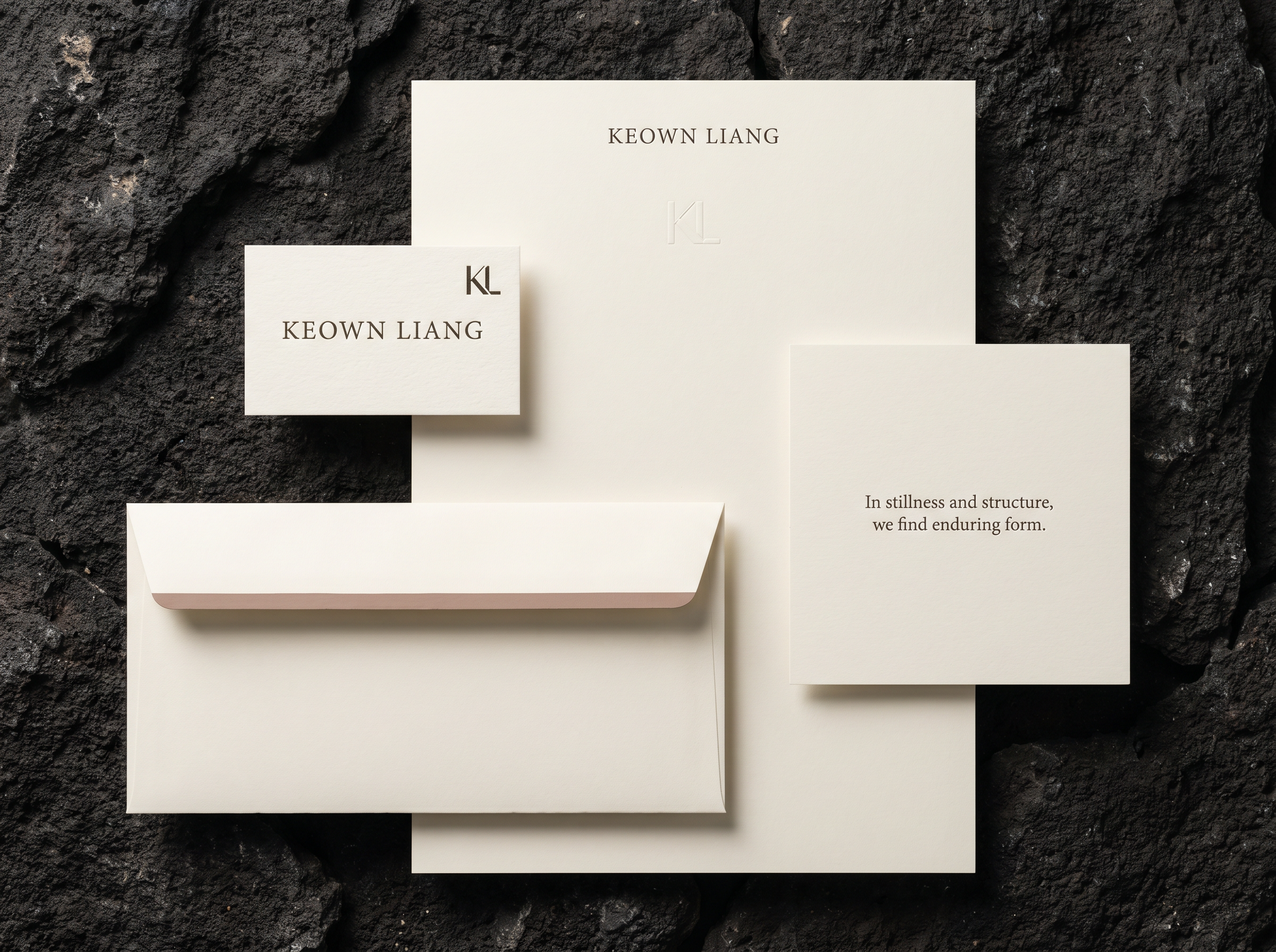 Stationery suite on volcanic stone